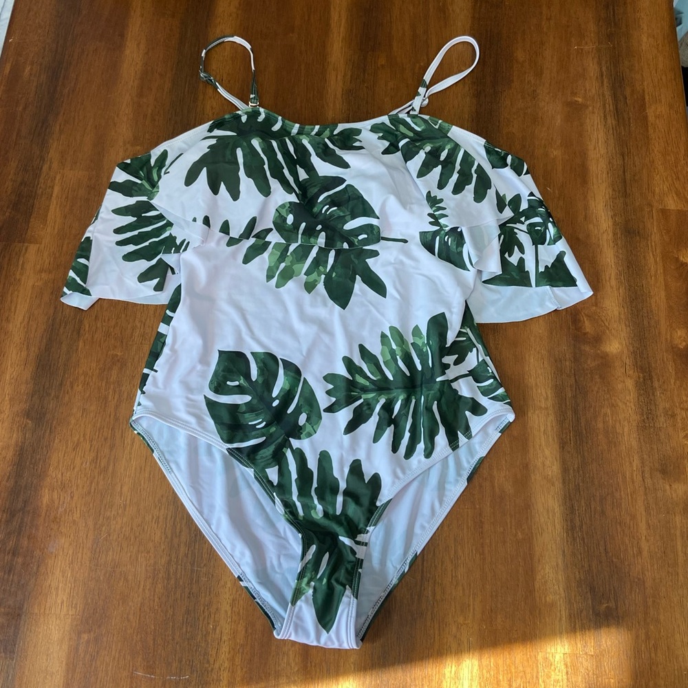 Plus Size Swim, Leaf Pattern, XXL